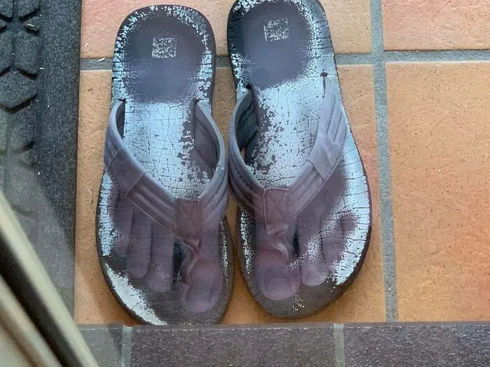 I Stood In The Reflection Of The Backyard Glass Window Opposite My Thongs And It Looks Like My Ghost Is Wearing Them!
