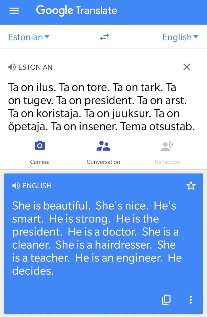 In Estonian "Ta" (Or "Tema") Means Both "She" And "He", Google Translate Decides By Context