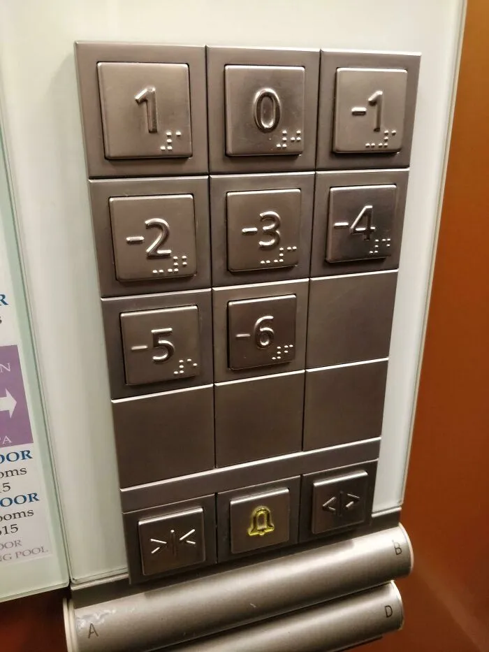 Este hotel desciende por la ladera de un acantilado, por lo que los pisos del ascensor están en negativo