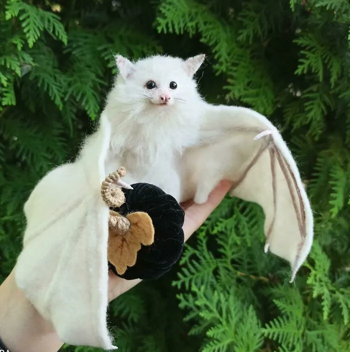 I Made This Needle Felted Albino Bat