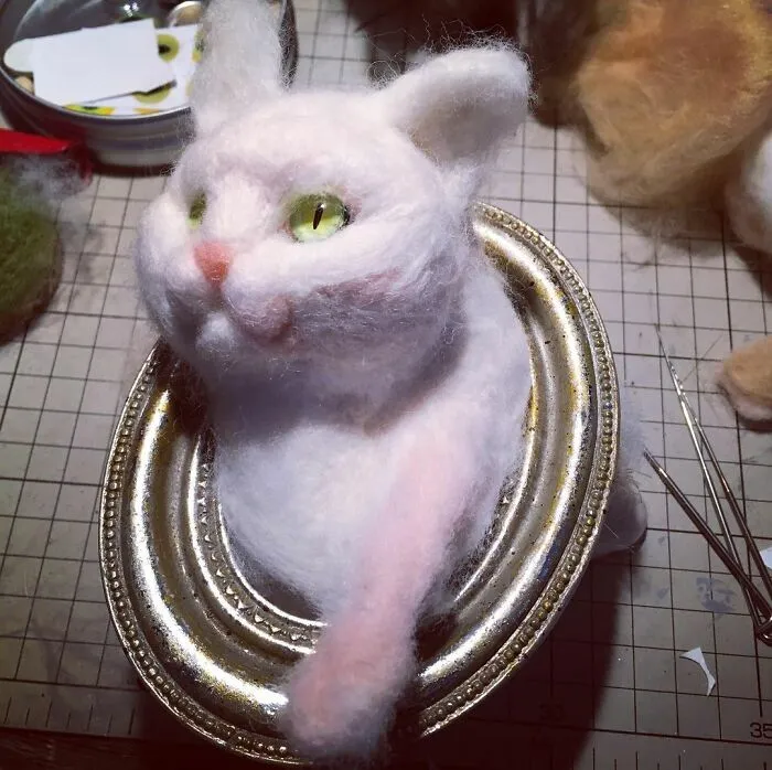 Japanese Felt Artist Combines Art And Technology To Create Creepy Cats (26 Pics)