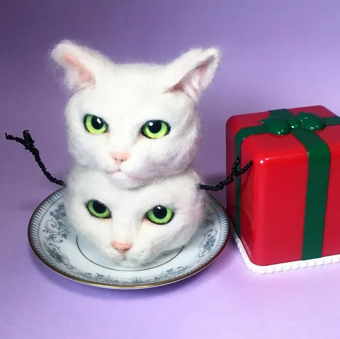 Japanese Felt Artist Combines Art And Technology To Create Creepy Cats (26 Pics)