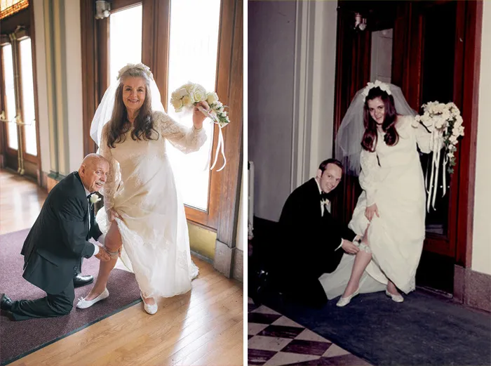 Then And Now: Couple Recreates 12 Wedding Photos After 50 Years Of Being Married