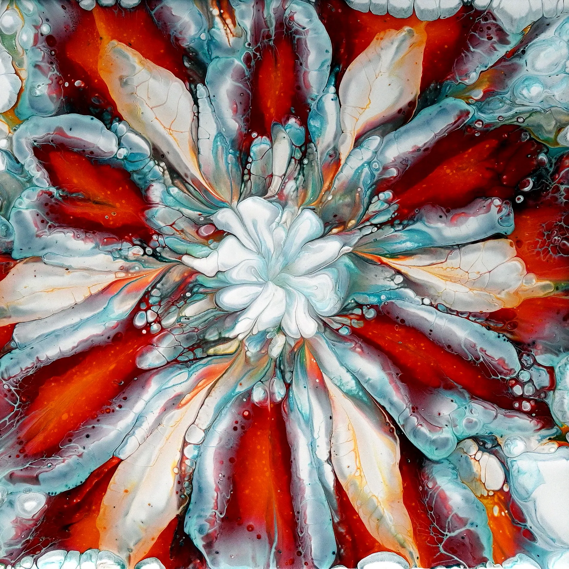 Lower With Cloud Mix ~ Reverse Flower Dip With Thin Paint ~ Cup Bottom Acrylic Pour Painting
