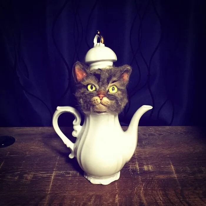 Japanese Felt Artist Combines Art And Technology To Create Creepy Cats (26 Pics)