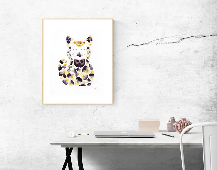 Kitty Cat Made From Pressed Pansies
