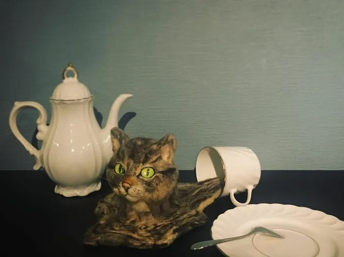 Japanese Felt Artist Combines Art And Technology To Create Creepy Cats (26 Pics)