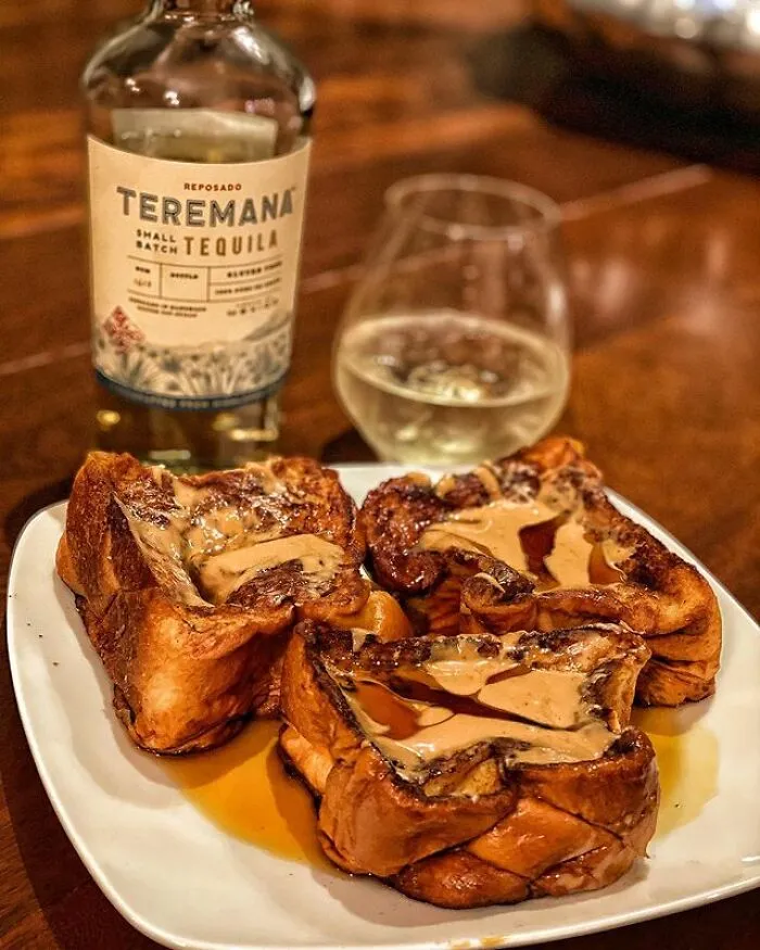 Extra Thick Brioche French Toast, Smothered With Peanut Butter And Syrup
