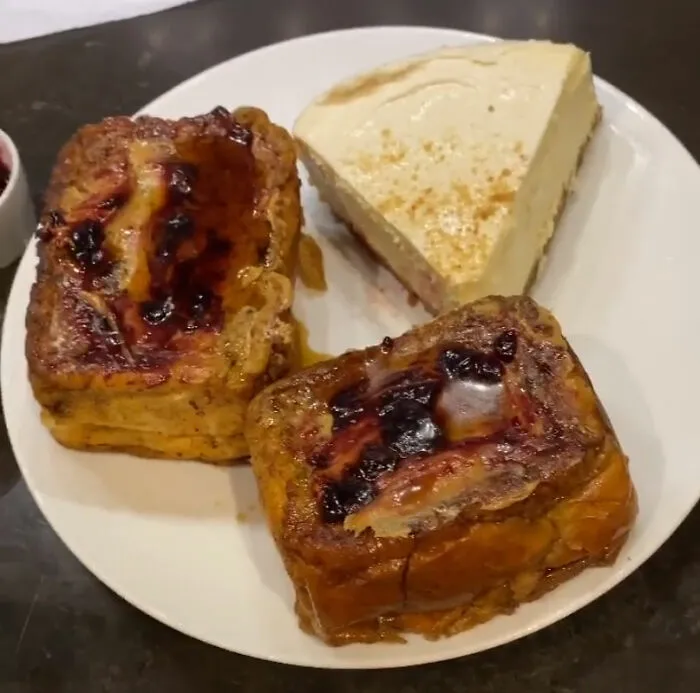 Peanut Butter And Jelly Toast And A Slice Of Cheesecake