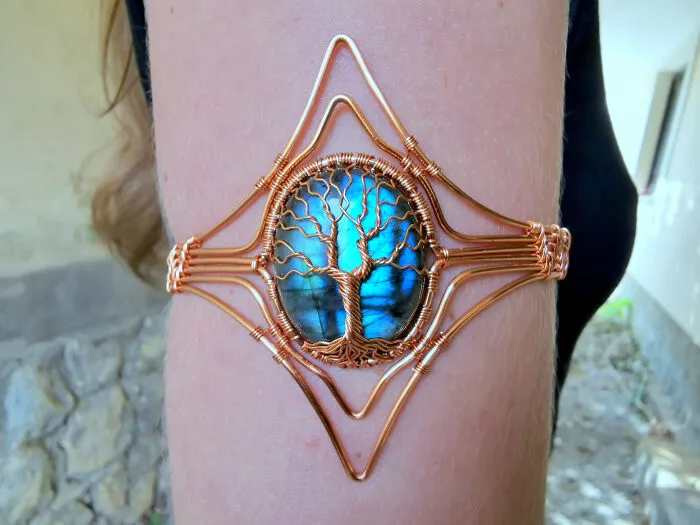 A Labradorite Tree Armlet Made With Tarnish Resistant Copper Wire