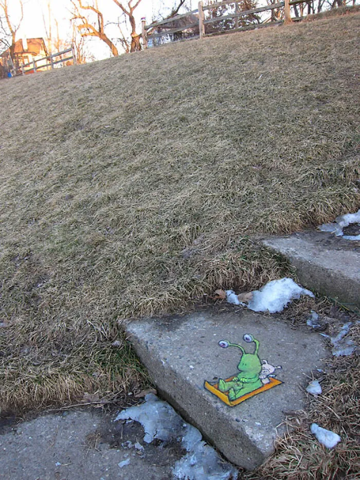 30 Obras de arte urbano con aventuras de personajes extravagantes, creadas por David Zinn