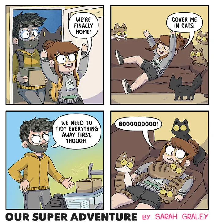 30 New Relatable And Funny Comics About Everyday Life With Four Cats And A Fiancé By This UK Artist