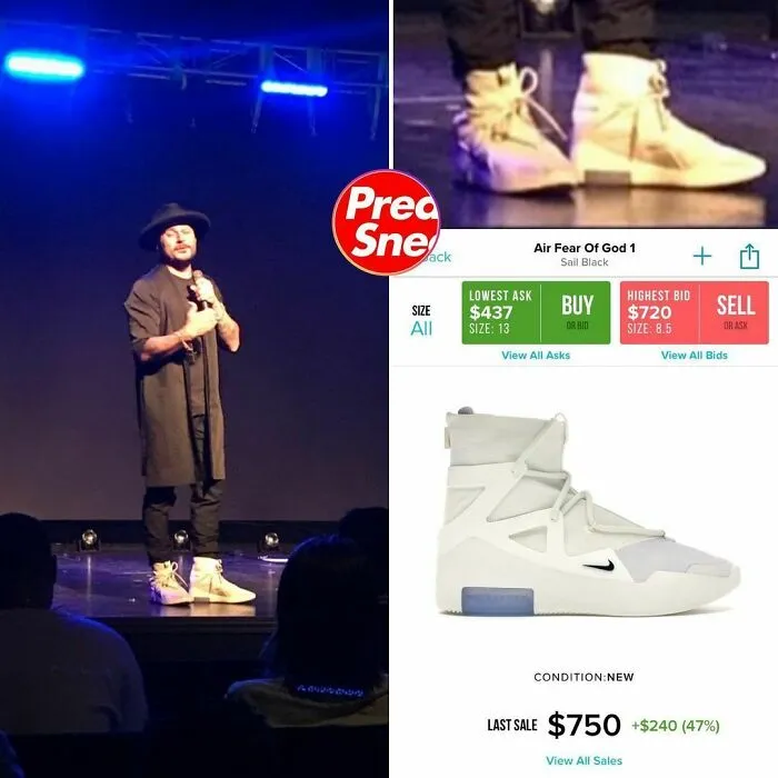 El pastor Emerson Nowotny en los Fear Of God Awolnation Colorway. Air Fear Of God 1, $750
