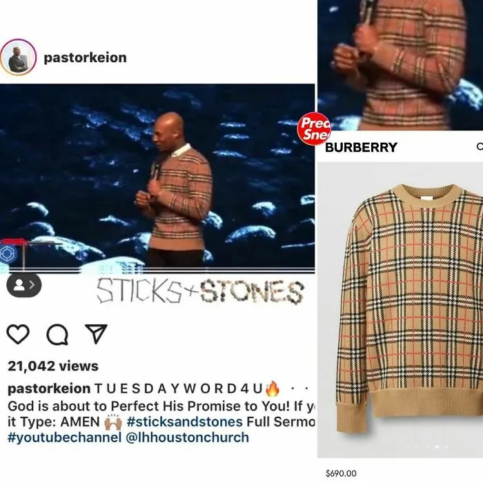 El pastor Keion con unas bendiciones clásicas de Burberry. $690