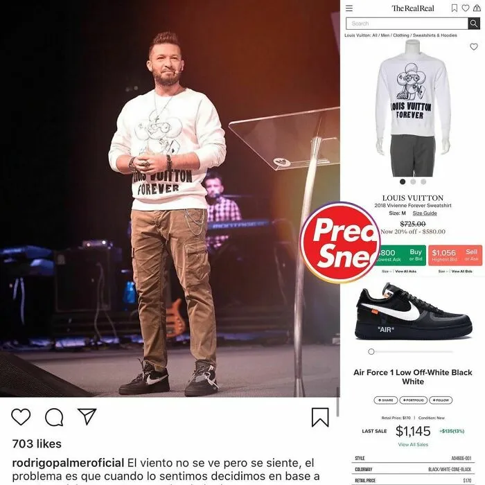 El Señor obra en misteriosas combinaciones de colores. Sudadera LV $725, zapatos Air Force 1 $1,145