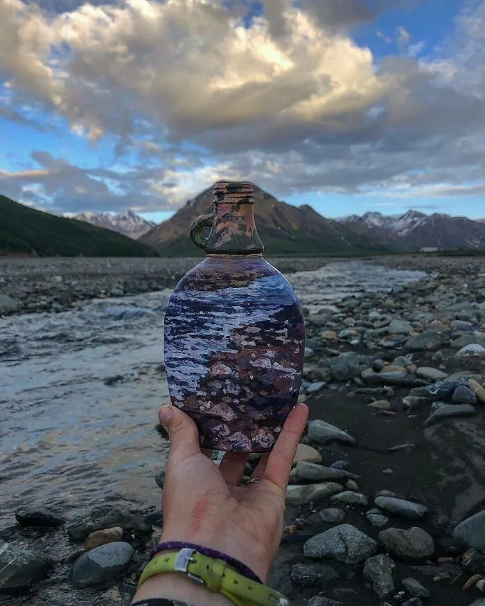 70 Paintings On Trash That Disappear Into Surroundings By This Eco-Artist