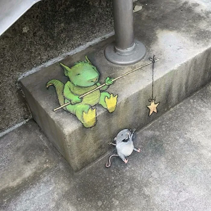 30 Obras de arte urbano con aventuras de personajes extravagantes, creadas por David Zinn