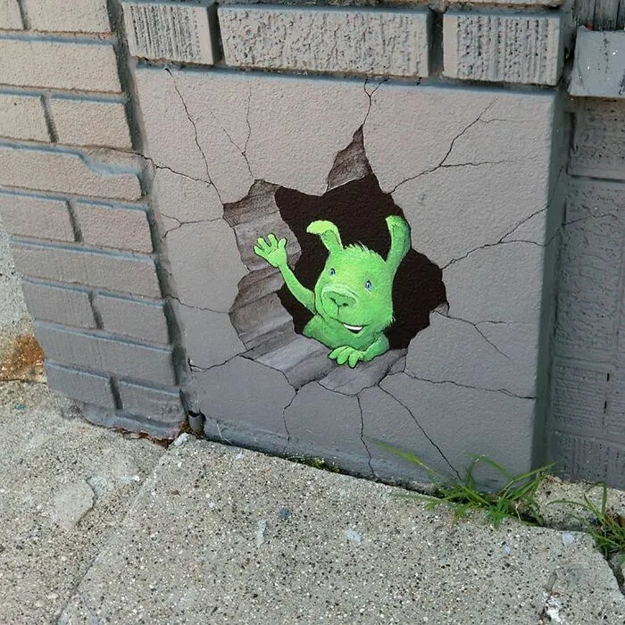 30 Obras de arte urbano con aventuras de personajes extravagantes, creadas por David Zinn