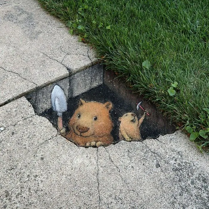 30 Obras de arte urbano con aventuras de personajes extravagantes, creadas por David Zinn