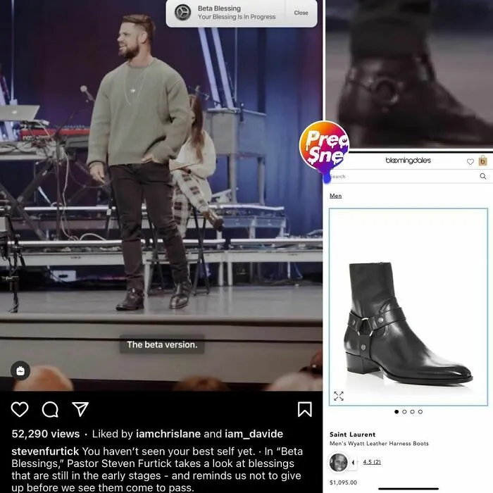 El pastor Furtick con las bendiciones de Adán e Yves Saint Laurent en los pies $1,095