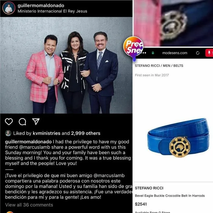 El pastor Maldonado se queda con Ricci en las buenas obras mientras luce el cinturón Primo de la verdad. Cinturón Stefano Ricci $2,541