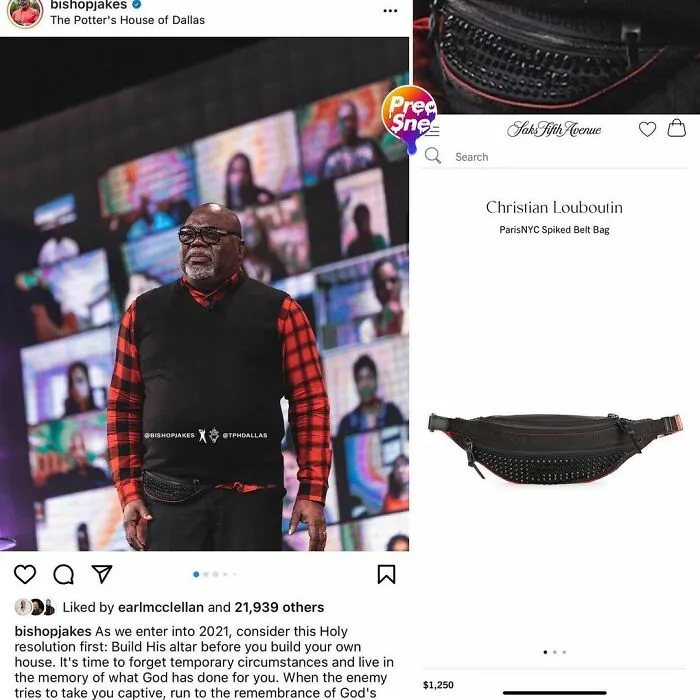 Llevamos una semana y el obispo TD Jakes ya ha asegurado la bolsa para asegurar una bolsa. Cinturón bolsa Christian Louboutin $1,250