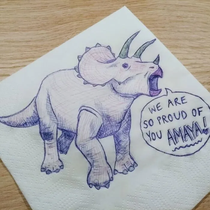 I Draw Supportive Dinosaurs On Napkins For My Kid (30 Pics)