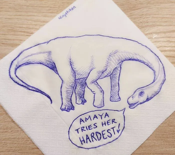 I Draw Supportive Dinosaurs On Napkins For My Kid (30 Pics)