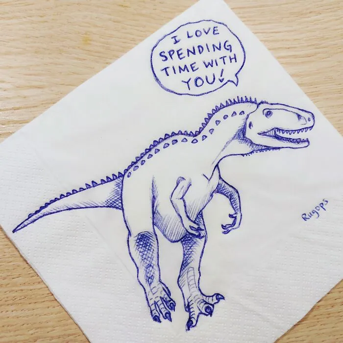I Draw Supportive Dinosaurs On Napkins For My Kid (30 Pics)