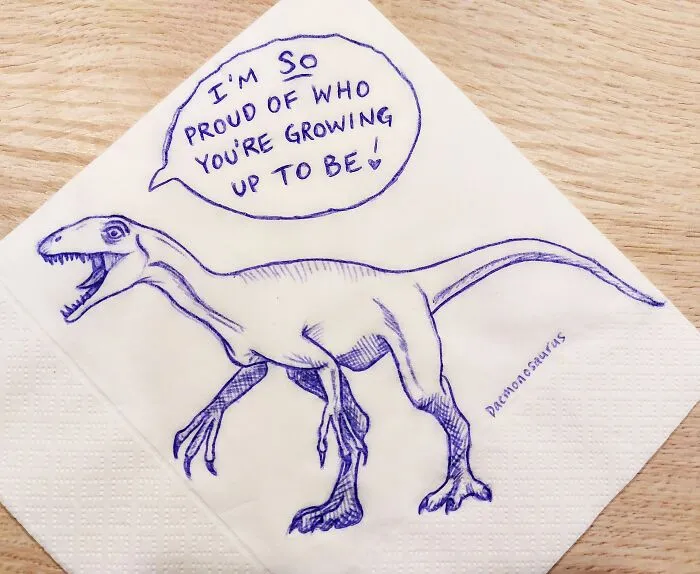I Draw Supportive Dinosaurs On Napkins For My Kid (30 Pics)