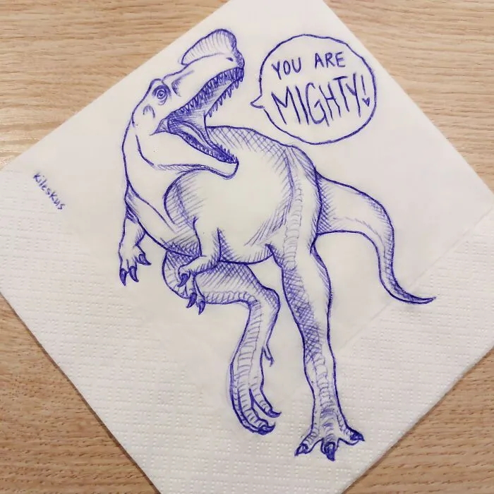 I Draw Supportive Dinosaurs On Napkins For My Kid (30 Pics)