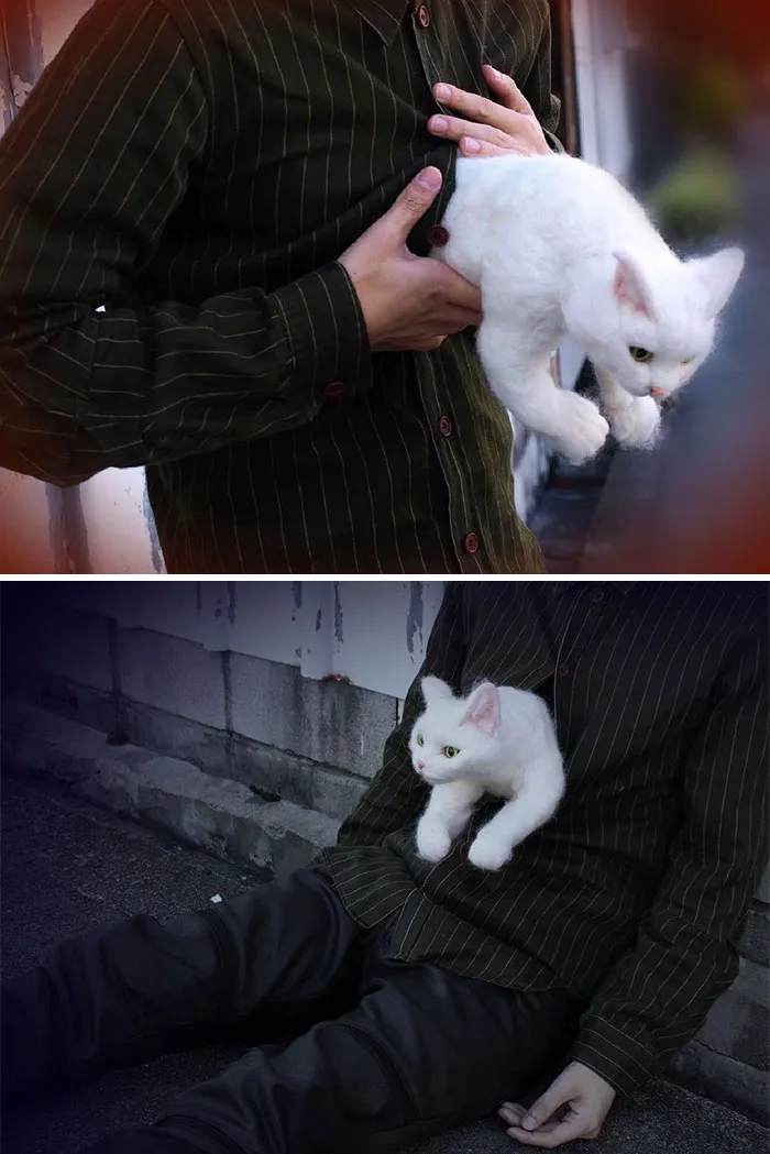 Japanese Felt Artist Combines Art And Technology To Create Creepy Cats (26 Pics)