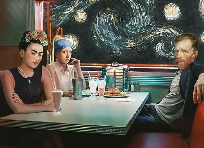 My 57 Photo Manipulations That Put Famous Subjects Of Paintings Out Of The Frame And Into The Modern World