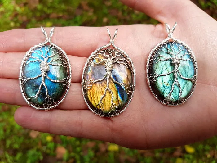 "Walking Tree" Pendants Made With Labradorites