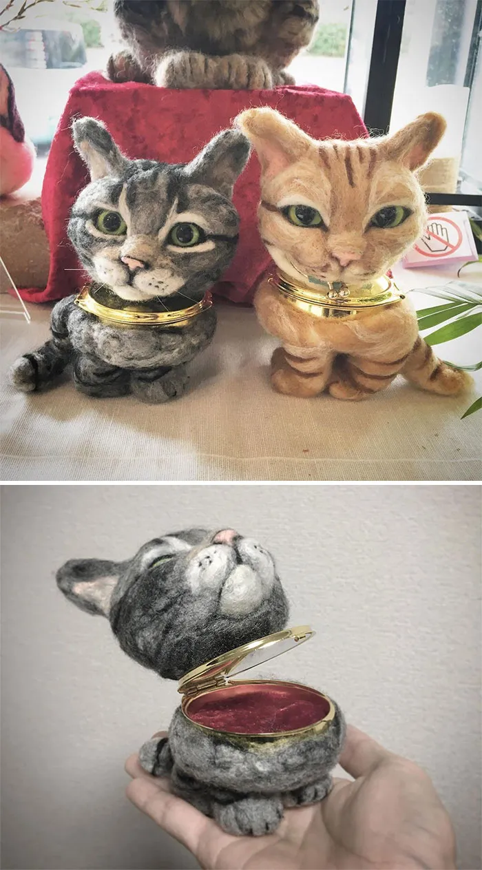Japanese Felt Artist Combines Art And Technology To Create Creepy Cats (26 Pics)