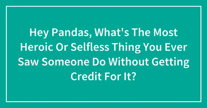 Hey Pandas, What's The Most Heroic Or Selfless Thing You Ever Saw Someone Do Without Getting Credit For It? (Closed)