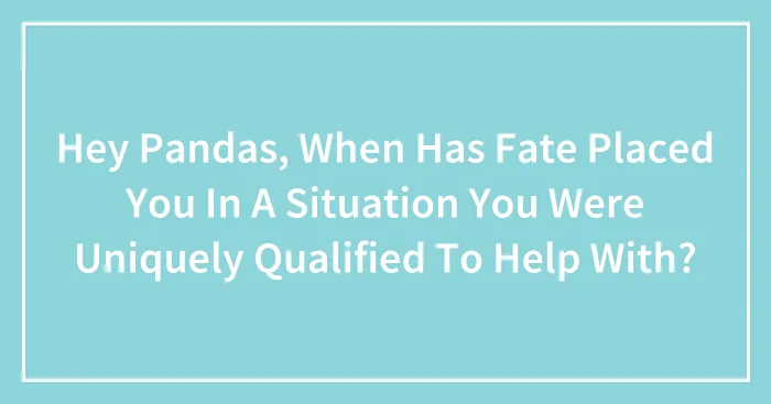Hey Pandas, When Has Fate Placed You In A Situation You Were Uniquely Qualified To Help With? (Closed)