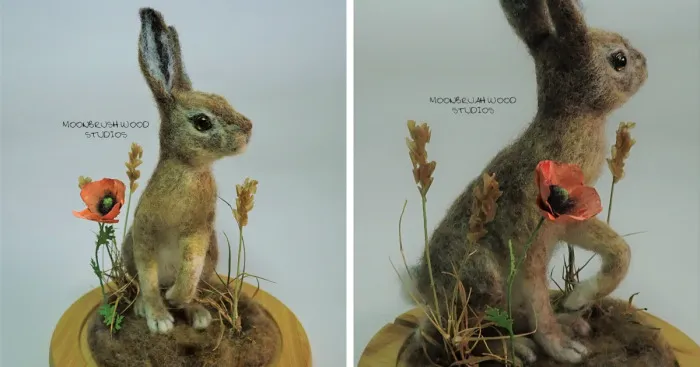 I Created This Mixed Media Sculpture Of A Hare In A Wheat Field