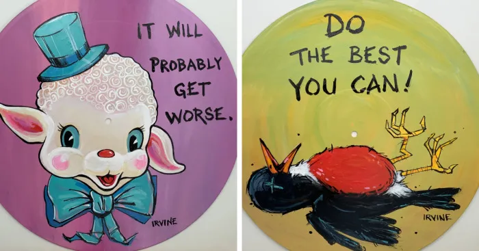 I Can't Stop Painting On Damaged, Unplayable Vinyl Records And Converting Trash Into Art
