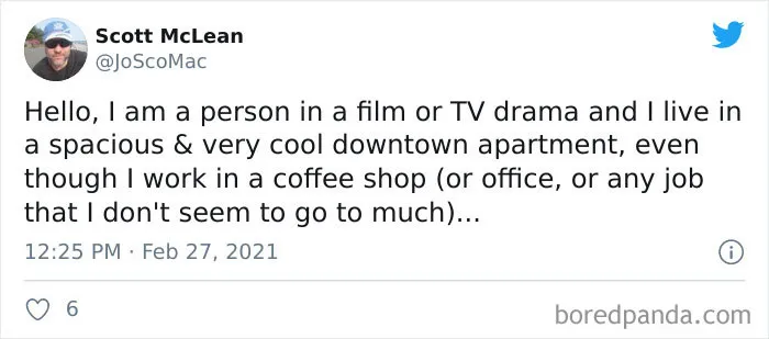 People Are Exposing The Totally Unrealistic Behaviors Of TV Or Movie Characters In Funny Tweets (40 Pics)