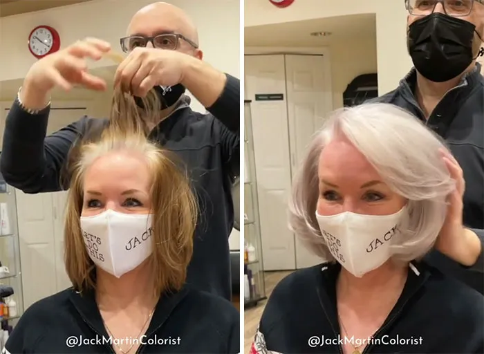 30 People Before And After Embracing Their Natural Grey Hair With The Help Of This Hairstylist (New Pics)