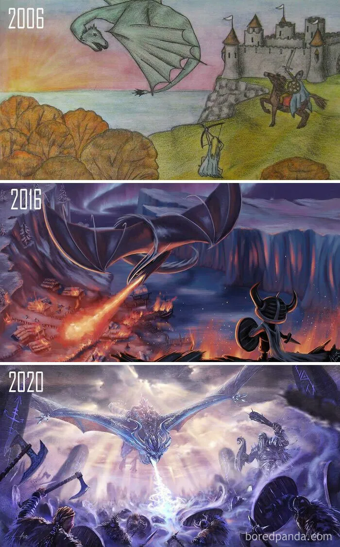 In 2006 My Boyfriend Asked Me An Epic Painting For His Birthday. 10 Years Later I Decided It Was Time To Finally Do What I Really Wanted. I Quit My Old Job And Started To Learn How Tho Paint. I Never Stoped Since Then! And I Painted Him Updated Versions Over The Years