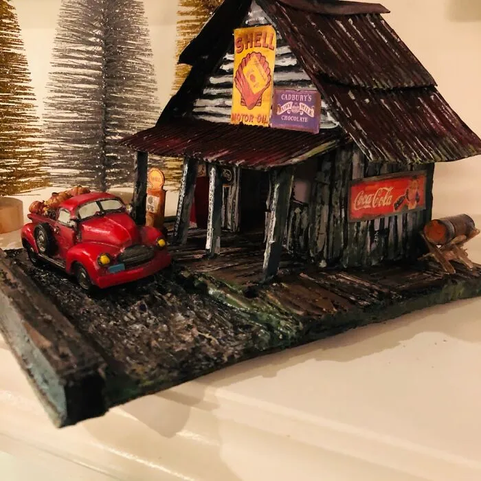 This Dilapidated Garage Is 4.5 Inches Tall. Made From Cardboard And Paper. :)