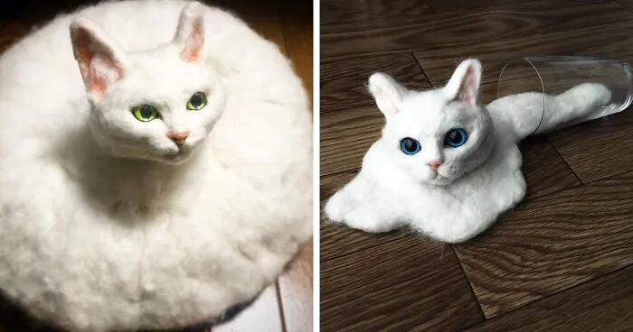 Japanese Felt Artist Combines Art And Technology To Create Creepy Cats (26 Pics)