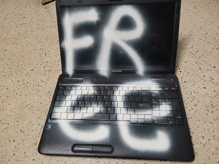 Free Laptop! Too Bad The Screen And Keyboard Are Ruined With The Spray Paint