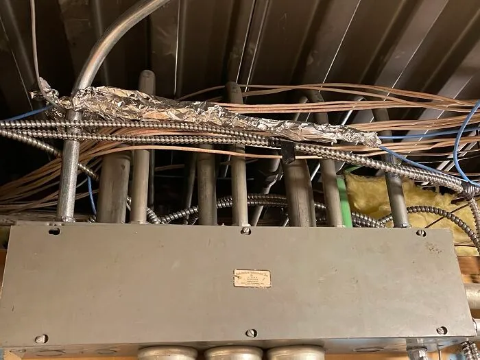 Previous Install Company Ran Cat5 Over The Main Junction Box, Decided To Shield The Cable With Aluminum Foil