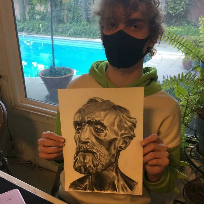 This Is One Of My Dad’s Art Students, Gabe. This Was Done By Charcoal. He’s 16 Years Old