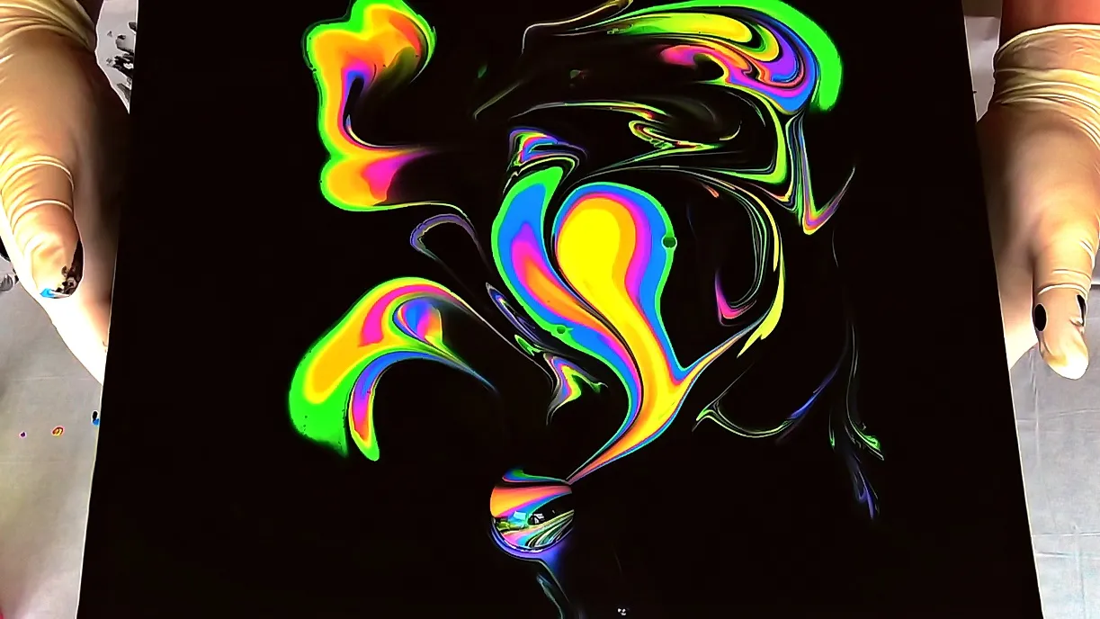 Bird Of Paradise ~ Painting Only With Marbles ~ Fluid Art ~ Acrylic Pouring ~ Fluorescent