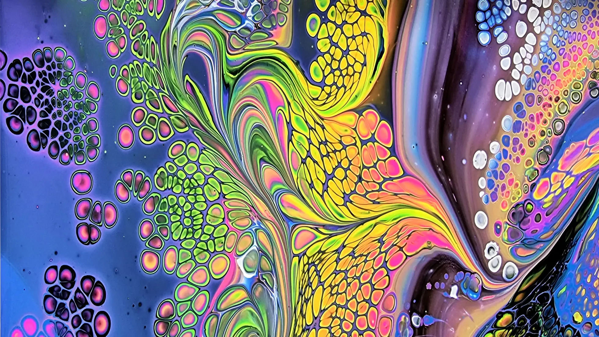 Playing With Marbles And Fluorescent Paints ~ Acrylic Pour Painting ~ Cells In Marble Pour