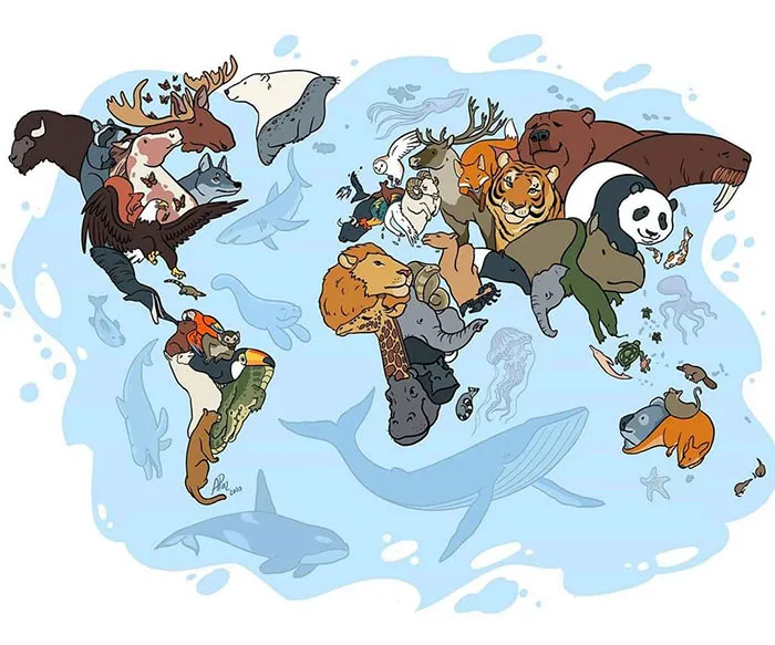 Mapa de animales de mundo